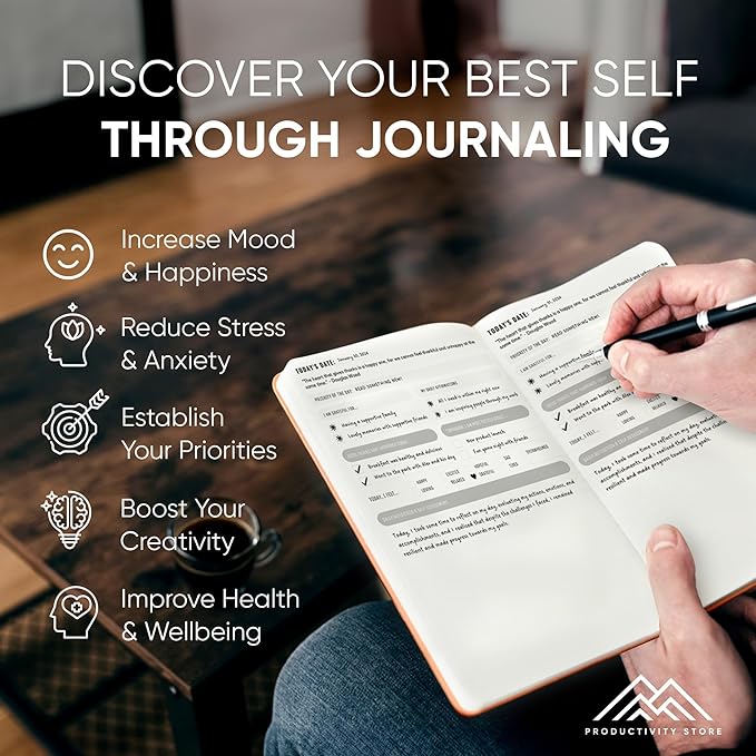 PRODUCTIVITY STORE Best Daily Journal for Men & Women for Mindfulness | Gratitude Journal, Manifestation Journal, Self-Care Journal & Daily Journal with Prompts (Brown)