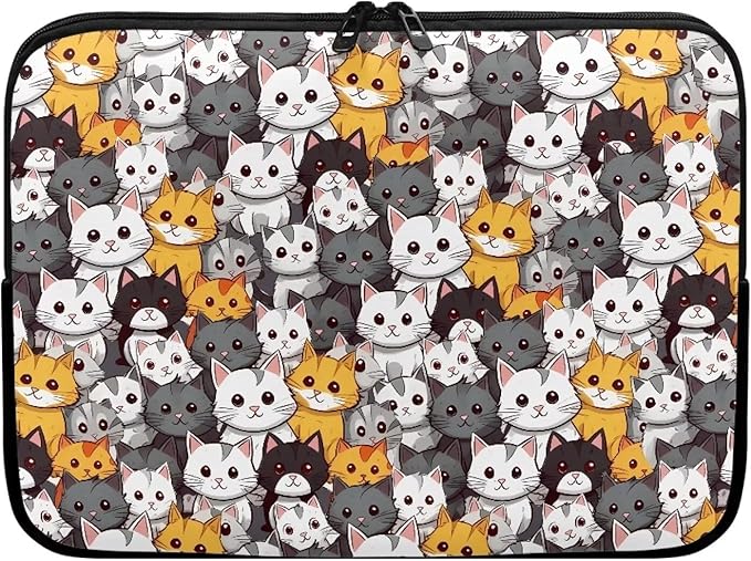 Cartoon Cats Printed Laptop Bag for Women Men, 10 Inch Laptop Sleeve Case Water Resistant Neoprene Computer Case Bag Laptop Briefcase Tablet Briefcase Carrying Bag, Multicolor