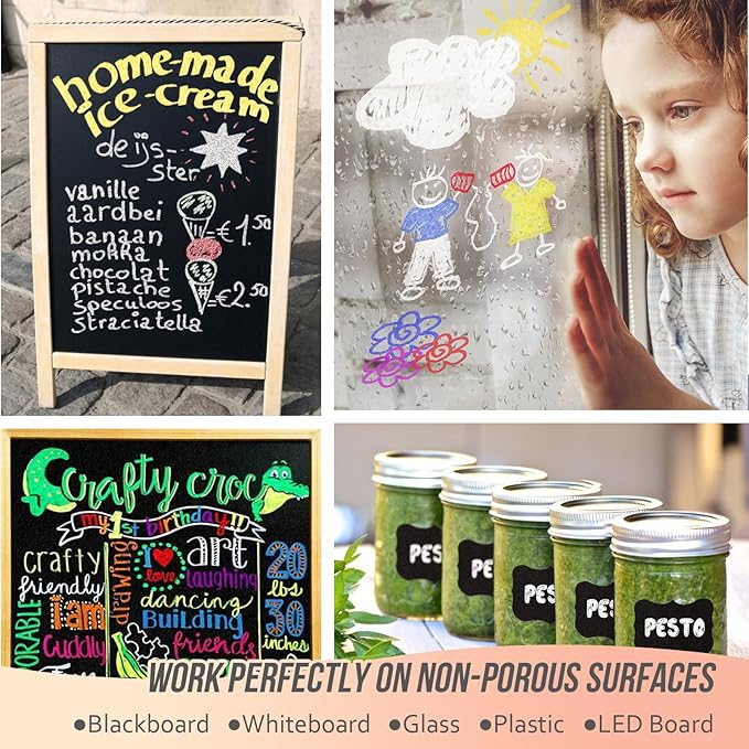 Metallic Chalk Markers Erasable for Chalkboard, Liquid Chalk Marker 8 Colors with 6mm Reversible Bullet & Chisel Tip, Dust Free Chalk Pens for Window, Blackboard, Whiteboard, Calendar, Mirror, Glass