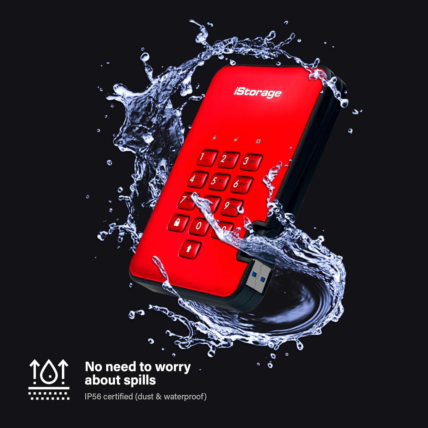 iStorage diskAshur2 HDD 1TB Red | Secure portable hard drive | Password protected | Dust & water resistant | Hardware Encryption
