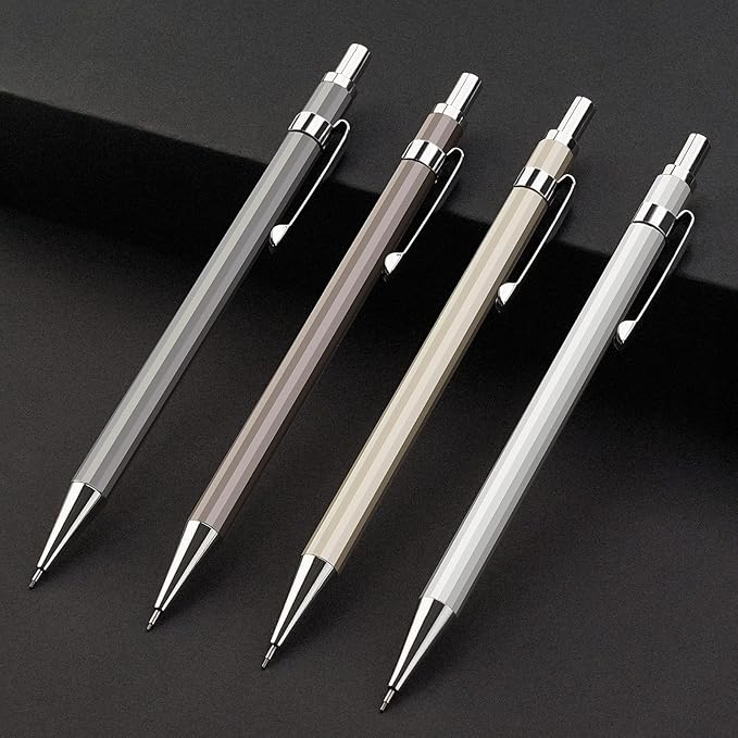 Four Candies 0.5mm Mechanical Pencil Set with Case - 4PCS Metal Mechanical Pencils, 8 Tubes HB #2 Lead Refills, 3PCS 4B Erasers and 9PCS Eraser Refills, Lead Mechanical Pencils for Writing & Drawing