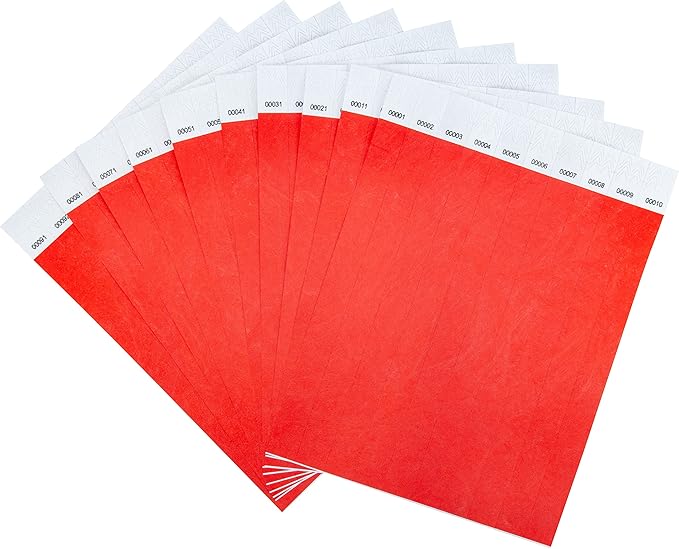 100 Pcs Wristbands, 1-100 Consecutive Numbers Waterproof Tearproof and Printable Wrist Straps Admission Bracelets Tickets (Red)