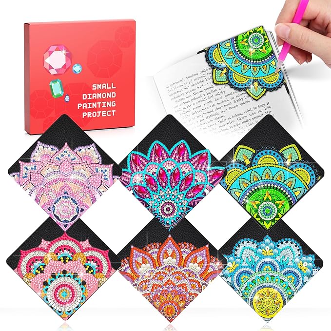 Diamond Art Bookmark Shape Rhinestone Bookmark Crystal DIY Diamond Drawing Bookmark Diamond Art by Number Embroidery Painting Bookmark for Arts Crafts Gift (Lotus 6)