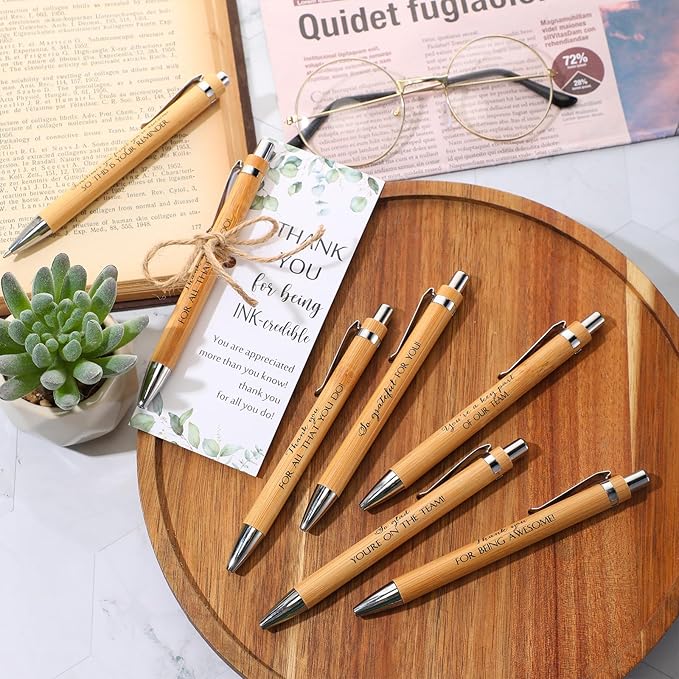 Fulmoon 60 Set Employee Appreciation Gifts May You Be Proud Sign Wood Bamboo Pens with Thank You Bookmark Cards for Coworker Back to School Gifts for Classroom Teacher Student Supplies Party Favor