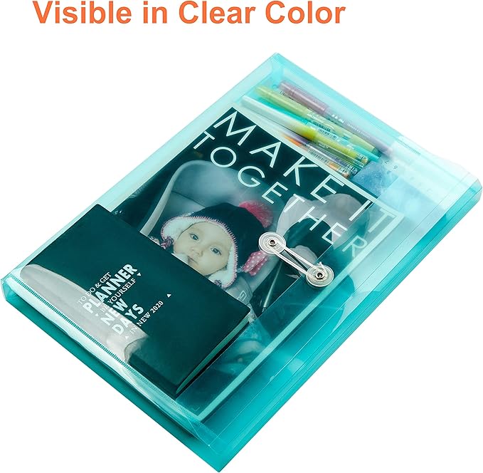 Plastic Legal Size Envelopes with String Tie Closure, 1-1/4" Expansion, Side Load, Clear File Folders Poly Project Paper Documents Puzzle Organizer for Office School Home (Blue -6 P)