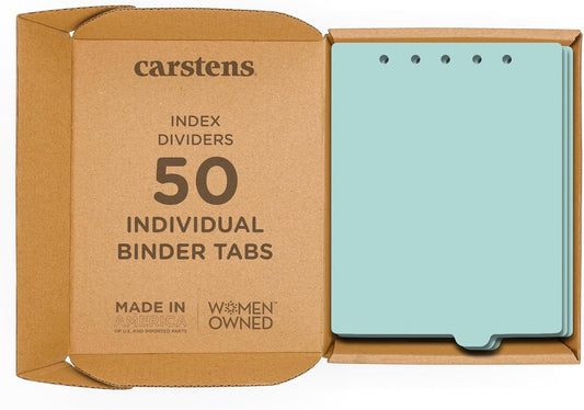 Carstens - Heavy Duty Plastic Ring Binder Dividers, Bottom Tab, 1/9 Cut, Tab 6 Position, US Letter, Aqua, Case of 50, (2619-15CS) - Ideal Medical Chart Dividers or Index Tabs for 3 Ring Binders