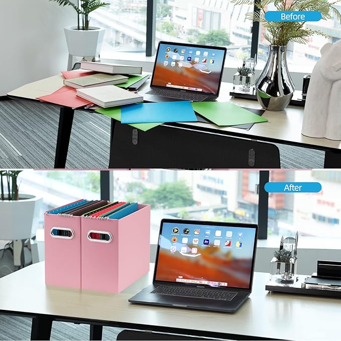 Oterri Collapsible Storage - Pink, 8 Packs - Hanging File Box for Letter Size, Portable with Handle