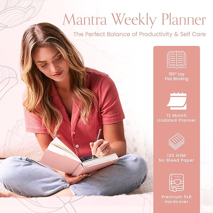 2025 Planner, Daily Journal & Gratitude Journal All-In-One with To Do List, Self Care Prompts & Habit Tracker - 5.8 x 8.3 - Pink