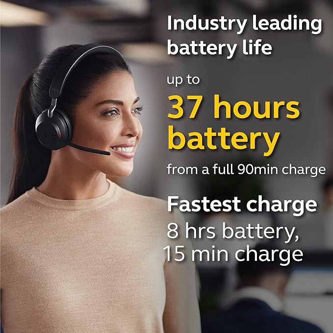 Jabra Evolve2 65 UC Wireless Headset with Link380a, Mono, Black – Wireless Bluetooth Headset for Calls and Music, 37 Hours of Battery Life, Passive Noise Cancelling Headphones