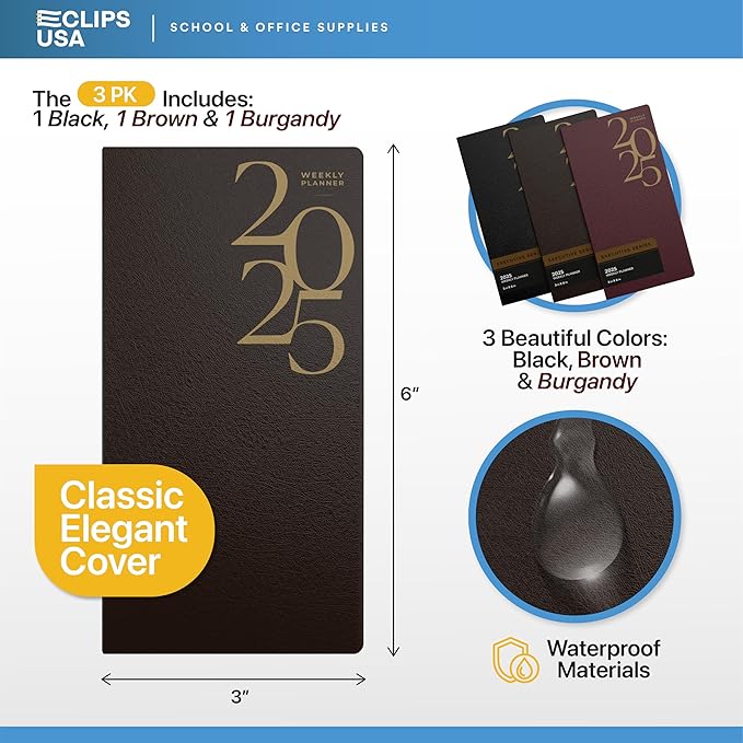 Weekly Planner 2025, Planner, 2025 Weekly Planner, 2025 Planner Weekly And Monthly, 3” x 6”, Weekly Pages, 1 Black 1 Brown 1 Burgundy, (3 Pack, 3 X 6)