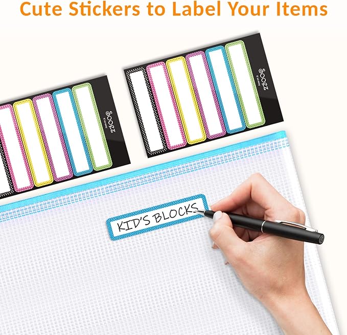 Sooez 24 Pack Mesh Zipper Pouch with Sticky Labels, A4 Size Mesh Bags for Board Game & Puzzles Organizing Storage, Durable Letter Size File Bags for Office Classroom Organization, 12 Assorted Colors