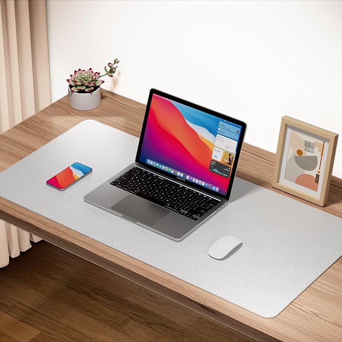 ‎Boutilon Leather Mouse Pad,Extended Desk Pad for Keyboard and Mouse Non-Slip Study Desk Writing Pad Desktop Protector for Home Office Accessories,24"x 14"(S-White)