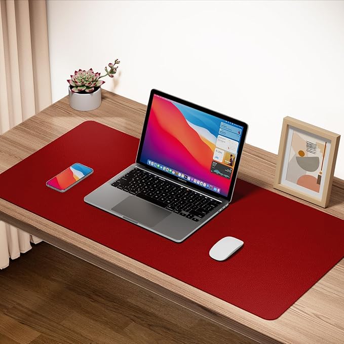 Boutilon Leather Desk Pad 47"x 24" Non-Slip Mouse Pad,Business Desk Pad,Extended Table Protector for Keyboard and Mouse,Desk Writing Pad for Office Home Working Decor (XXXL-Red)