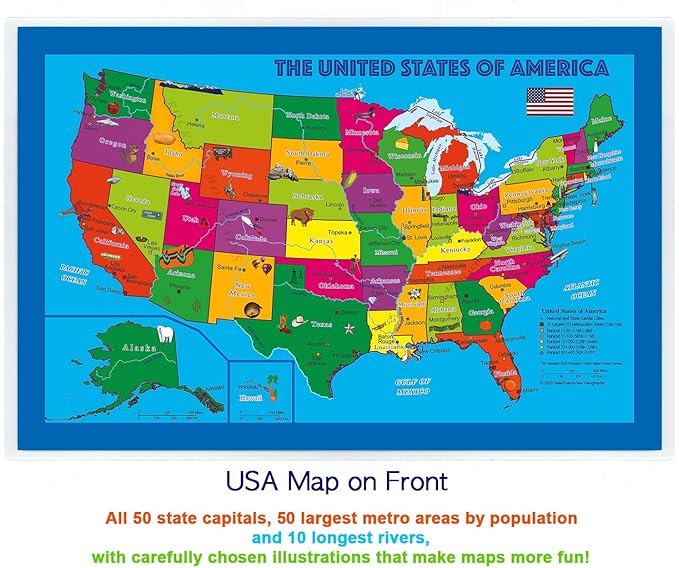 2-Sided Desk Map with Durable Lamination (2 Children's Desk Maps: One US/US Centered World Map; One US/Europe Centered World Map)