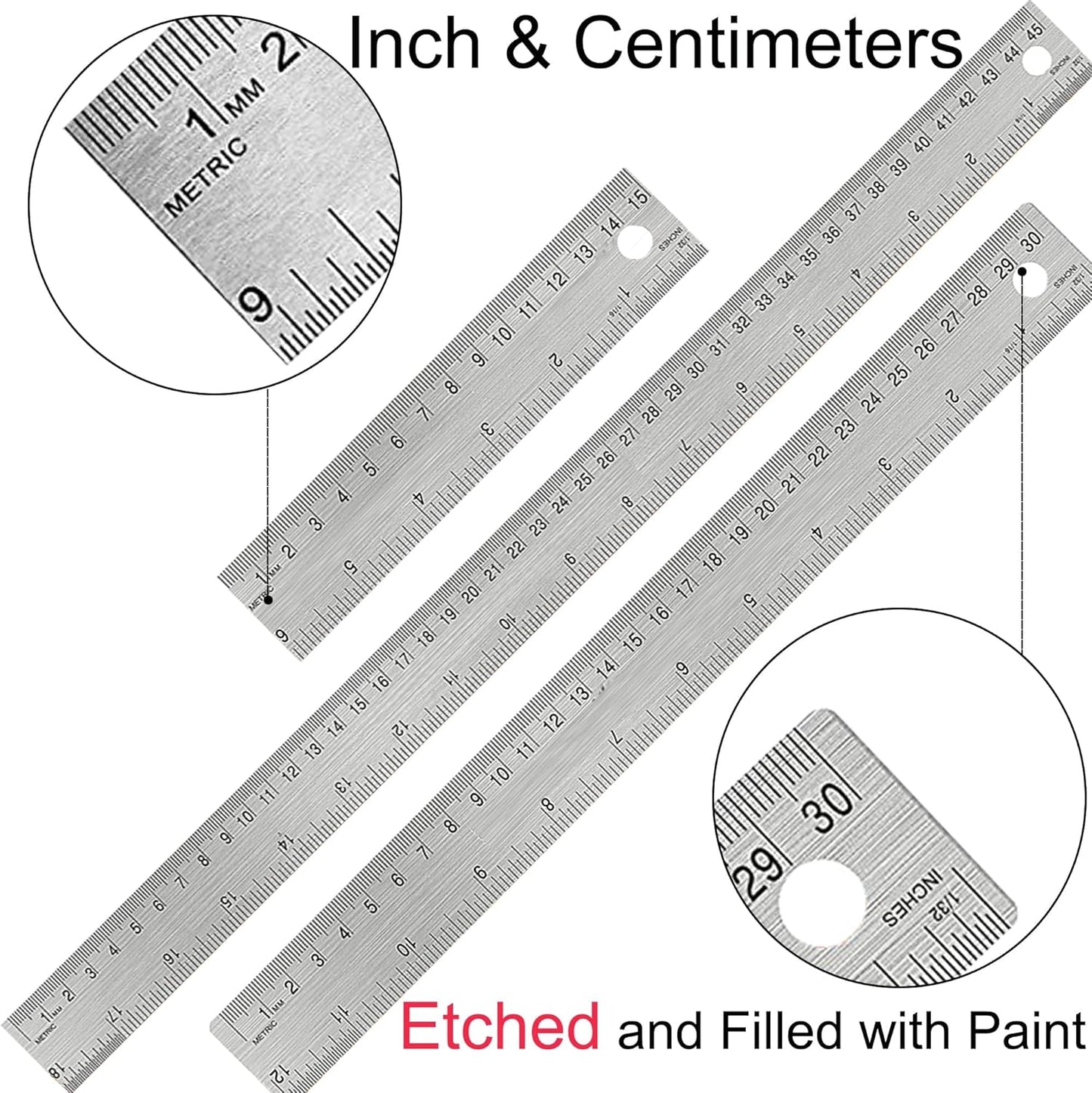 Metal Ruler 18 Inch: [2 Pieces 18 Inch] Non-Slip Cork Backing Rulers with Inch and Centimeters Prevent Ink Leakage:for School Office Drawing Engineering