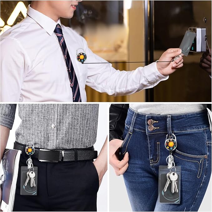 Giancomics Space Planet Sun Lanyards for Id Badges, ID Badge Holder with Lanyard Badge Reel Retractable, Galaxy Lanyard with ID Holder Keychain Clip Name Tag ID Card Holder for Women Men Work Office