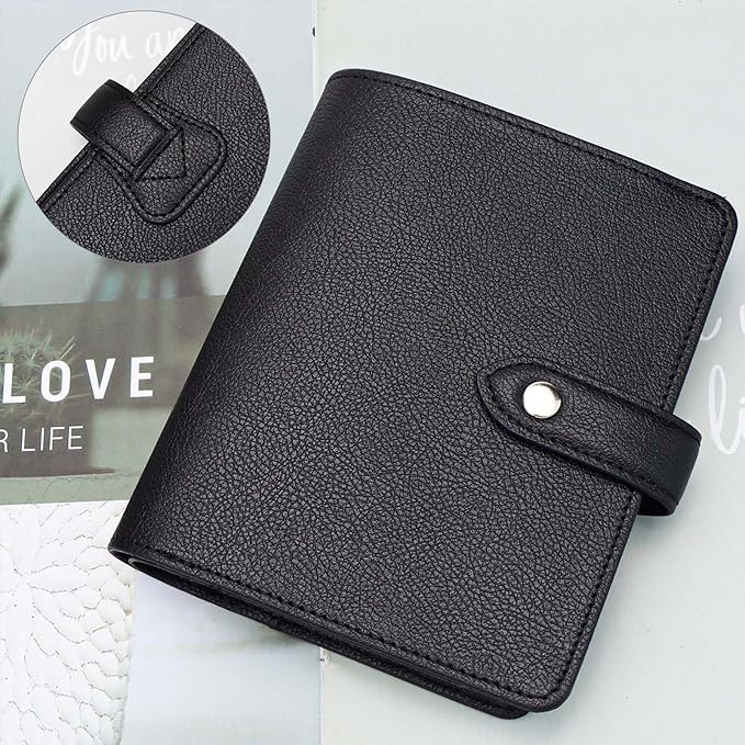 Mogoostry A7 Binder Cover Savings Binder Wallet Leather Binder Folder 6-Ring Refillable Notebook Binder Planner Cover Hardcover Budget Binder Organizer (Black)