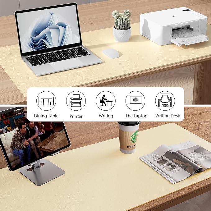 Aothia Leather Desk Pad Protector, Mouse Pad, Office Desk Mat, Non-Slip PU Leather Desk Blotter, Laptop Desk Pad, Waterproof Desk Writing Pad for Office and Home (36" x 17", Soft Yellow)