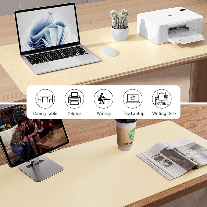 Aothia Leather Desk Pad Protector, Office Desk Mat, Large Mouse Pad, Non-Slip PU Leather Desk Blotter, Laptop Desk Pad, Waterproof Desk Writing Pad for Office and Home (48"x17", Soft Yellow)