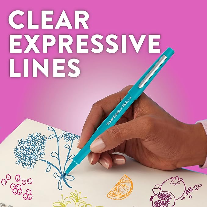 Paper Mate Flair Felt Tip Pens | Medium Point (0.7 mm) Writing Pens | Blue Pens | for Writing, Drawing & Sketching | 12 Count