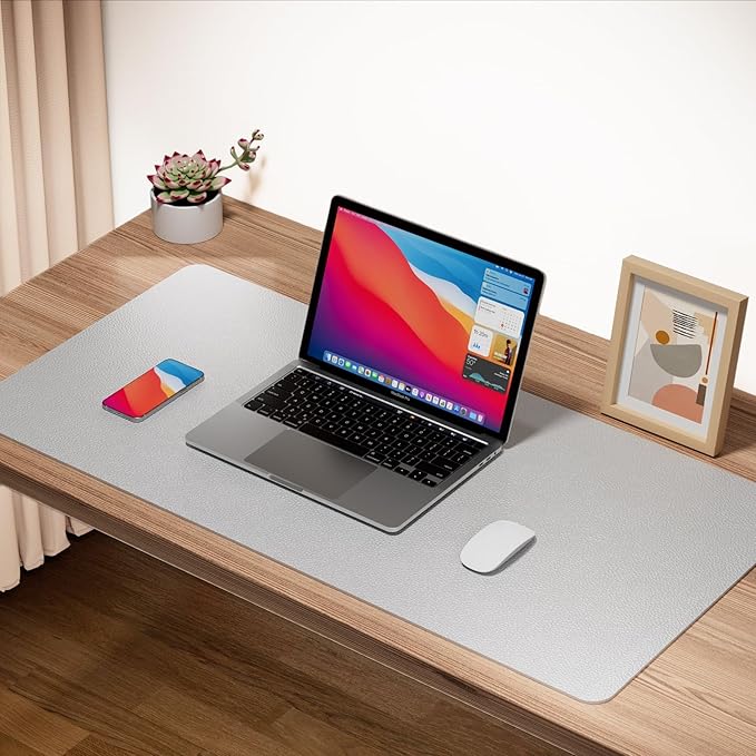 Boutilon Leather Desk Pad 47"x 24" Non-Slip Mouse Pad,Business Desk Pad,Extended Table Protector for Keyboard and Mouse,Desk Writing Pad for Office Home Working Decor (XXXL-Grey)