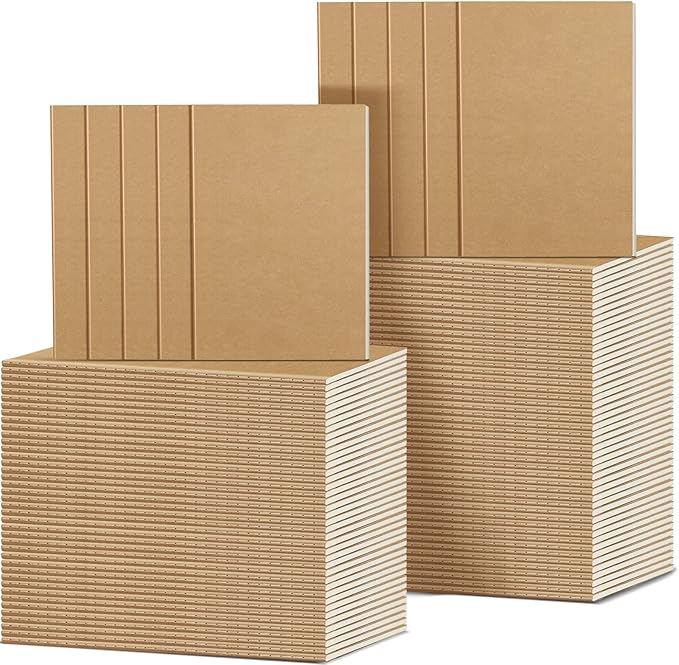 Handepo 100 Pack A5 Kraft Notebooks 60 Pages Ruled Lined Journals Notebooks Soft Cover Kraft Composition Notepad Travel Diary Journals Memo for Girls, Students, Office, School Supplies (Kraft Color)