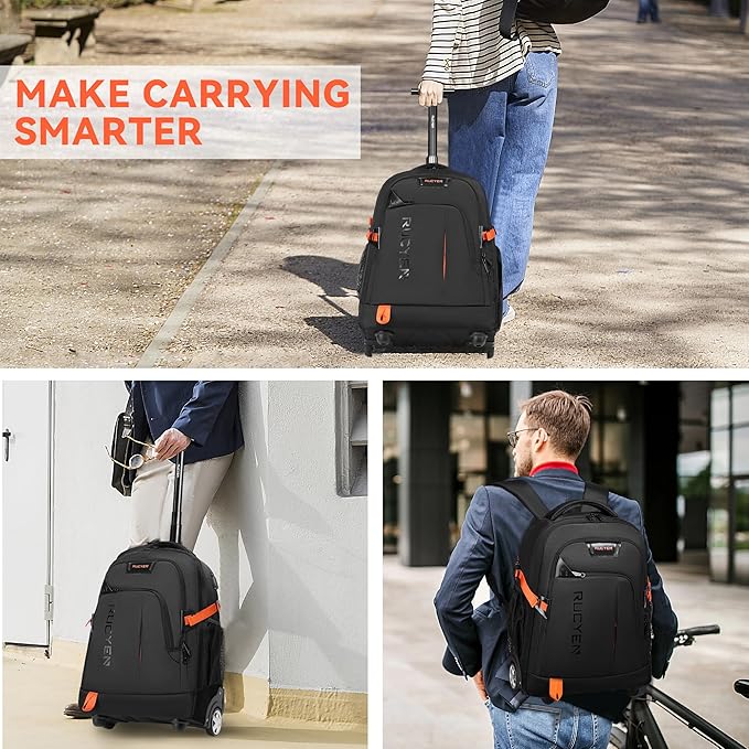 Rolling Backpack, 18 inch Laptop Travel Backpack with Wheels for Men Women, Rolling Wheeled Backpack for Business Travel