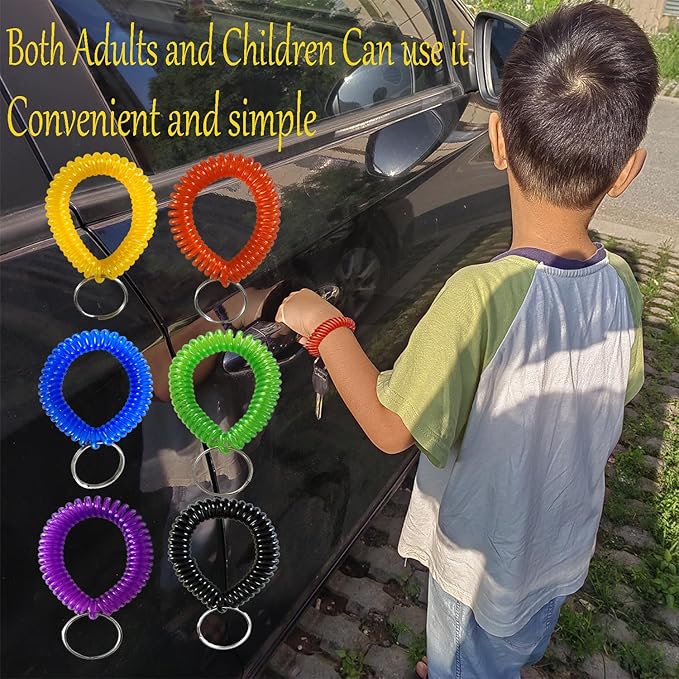 Pack of 36 Colorful Spring Spiral Wrist Coil Key Chain, Wristband Key Ring (Lemon Yellow)