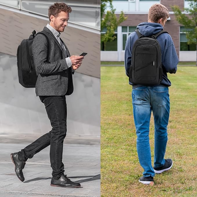 Laptop Backpack for Men, Anti Theft Backpack with USB Charging Port, 15.6 Inch Large Backpack for Travel Business (Black)