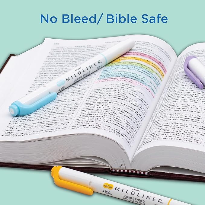 Zebra Pen Mildliner Double-Ended Highlighter Set, Chisel and Bullet Point Tips, No Bleed Bible Assorted Gentle Ink Colors, 5-Pack, Model Number: 78705