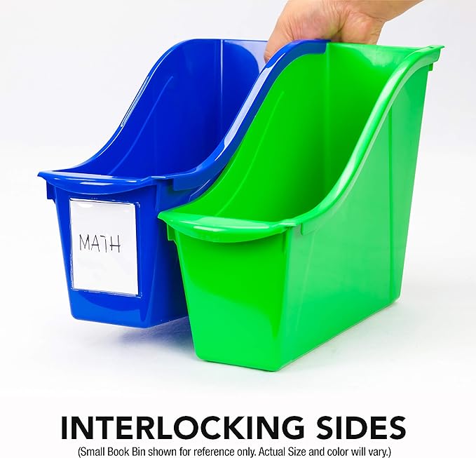 Storex Large Book Bin, Interlocking Plastic Organizer for Home, Office and Classroom, Teal, 6-Pack (71120U06C)