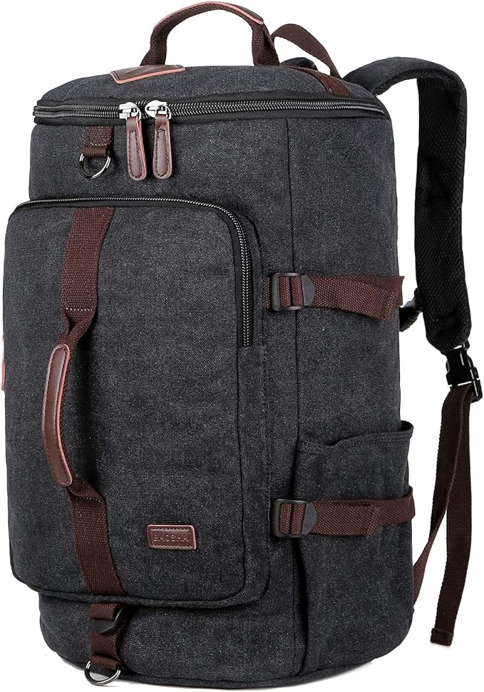 BAOSHA Canvas Weekender Travel Duffel Backpack Hybrid Hiking Rucksack Laptop Backpack for Outdoor Sports Gym HB-26(Black)