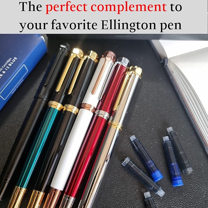 Blue Fountain Pen Ink Refills - 24 Pack Blue International Standard Size Cartridges - Premium Quality & Non-Toxic - Long-Lasting Ink