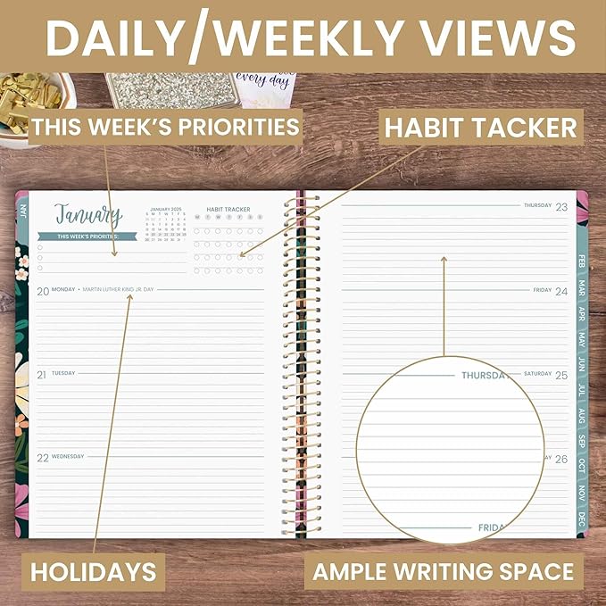 bloom daily planners 2025 (8.5" x 11") Calendar Year Day Planner (January 2025 - December 2025) - Weekly/Monthly Dated Agenda Organizer with Stickers & Tabs - Blooming Wildly