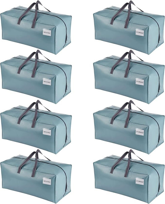 VENO 8 Pack Moving Bags w/Backpack Straps, Moving Boxes & Storage Bins Alternative, Packing Supplies, Camping Accessories Totes, Dorm Room Essentials Storage Bags (Shiny Light Blue, 8 Pack)