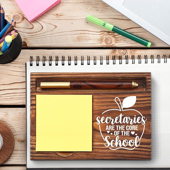 School Secretary Gifts Sticky Note Holder Wooden, Thank You Appreciation Gift for Secretary School Receptionist Assistant Front Office Crew, School Office Decor Desk Self-Stick Note Pad Holders TZP12