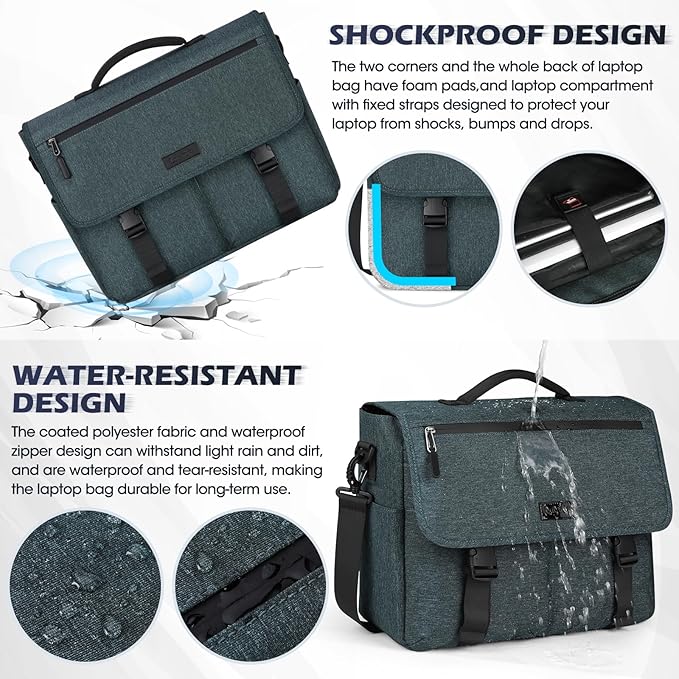 NEWHEY Messenger Bag Laptop Briefcases for Men 15.6 Inch Laptop Bag Water-resistant Computer Bag Lightweight Shoulder Handbag Satchel Bags for Work Business Travel College,Blue