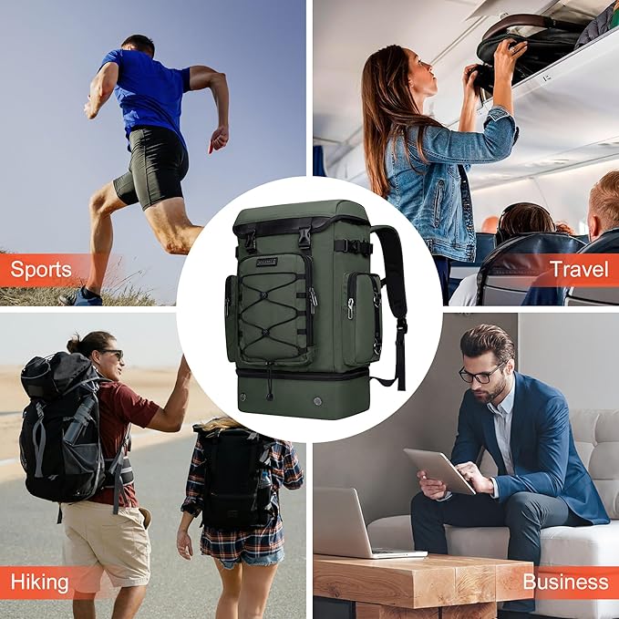 WITZMAN Travel Backpack for Men Women Carry on Bags for Airline Approved Convertible Duffle Luggage Backpack Shoe Compartment（B691 Light Green）