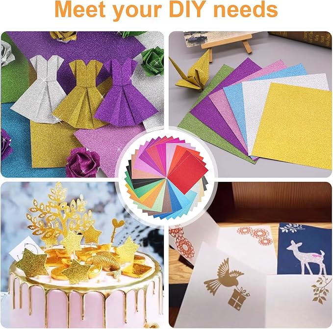 40 Sheets 20 Colors Glitter Cardstock, BetyBedy Cricut Paper Cardstock, No-Shed Sparkly Glitter, A5 Glitter Paper for Arts and Crafts - Card Making, Scrapbooking, DIY Projects