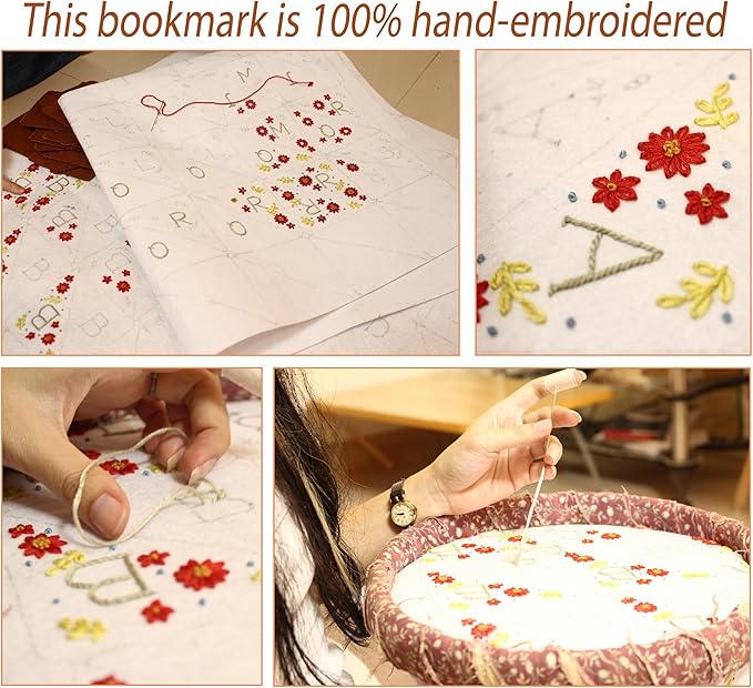 Personalized Hand Embroidered Corner Bookmark, Bookmarks for Women, Personalized Bookmark for Books, Cute Flower Book Mark, Hand Stitch Gift for Women for Book Lovers by HNQCPCVU (F, White)