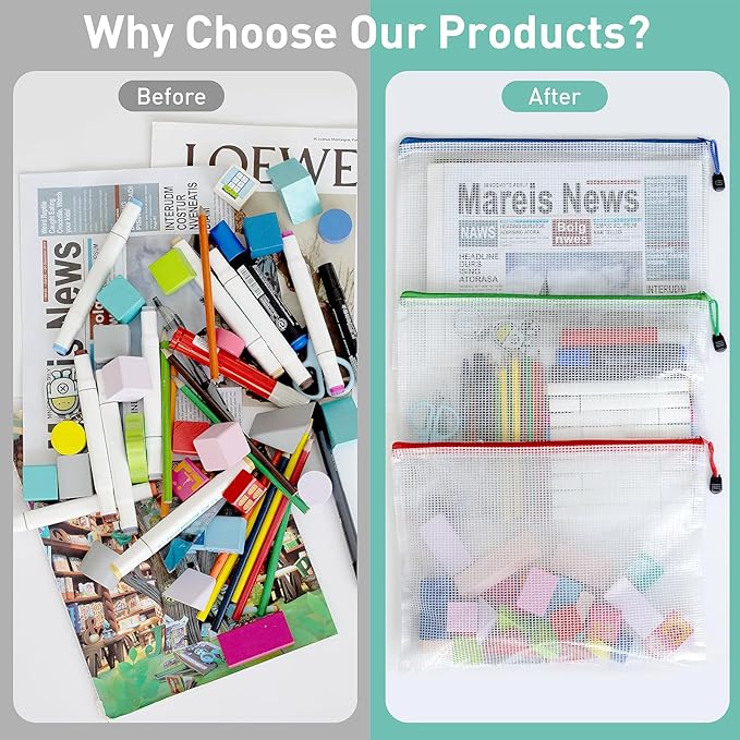 32pcs Mesh Zipper Pouch Bags, B4 Zipper Pouch, Mesh Bags With Zipper, Plastic Zipper Pouches, 8 Colors Zipper Pouches for Organizing, Board Game Storage, Travel, School Office organize