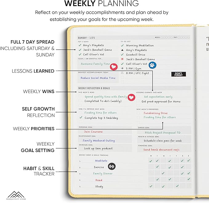 PRODUCTIVITY STORE Pro - Dated, 2025 Planner, 5.8” x 8.3” - The #1 Productivity Planner to Achieve Your 2025 Goals - Planner 2025-2026 - Cream - A5