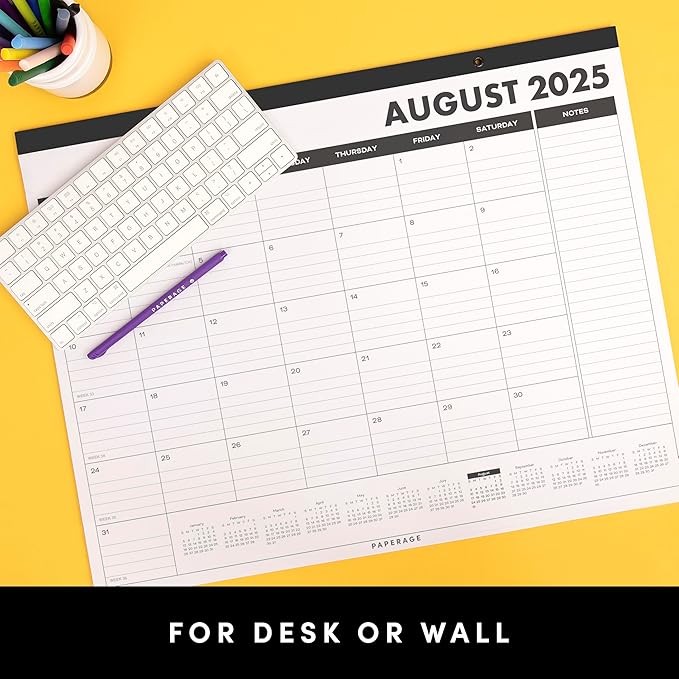 PAPERAGE Calendar 2025-12 Month (Navy), Minimalist Wall and Desk Calendar with Monthly Views and Yearly Plans – Large (17 in x 22 in)