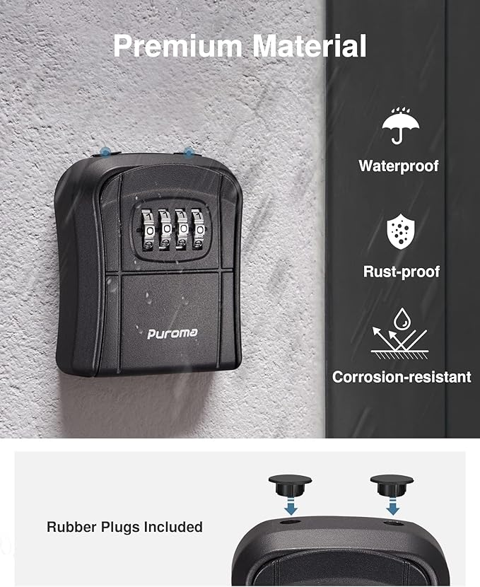 Puroma Key Lock Box, Portable Combination Lockbox Wall-Mounted Key Storage Box for House Keys, Resettable Code Safe Security Lock Box for Home, Office, Apartment Spare Key Storage (2 Pack, Pure Black)