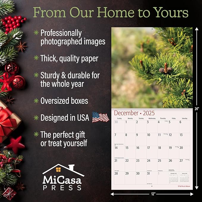 MICASA D'ck Pics in Nature 2025 Wall Calendar 12 Month Funny Secret Dirty Santa White Elephant Yankee Swap Gag Gift | 12" x 24" Open | Thick & Sturdy Paper | Giftable | Calendar 2025