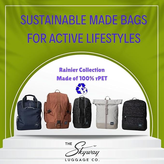 Skyway Luggage Rainier Weekender Backpack, Eco-Friendly, Made of 100% rPET Travel Laptop Bag for Women & Men, Flight Approved Carry On Bag, 43L, Tahoe Blue