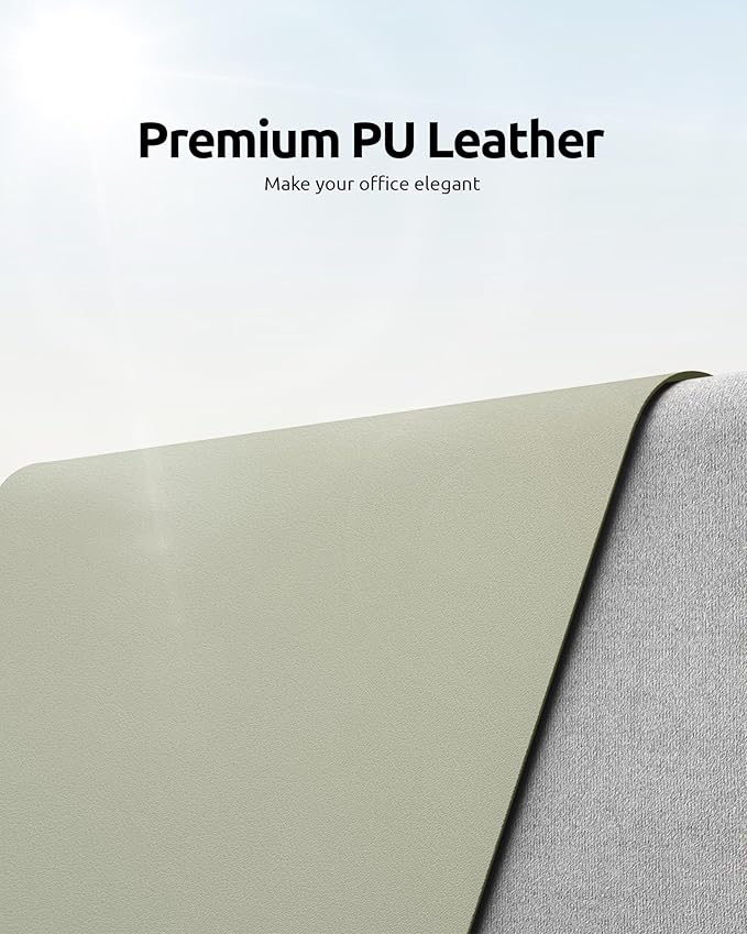 YSAGi Leather Desk Protector, Office Mat, Large Mouse Mat, Non-Slip PU Leather Blotter, Laptop Desk, Waterproof Writing Pad for Office and Home (Sage Green, 23.6" x 13.8")