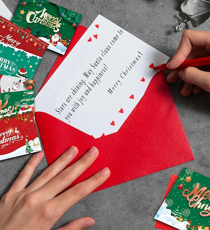 Christmas Cards with Envelopes, Stocking Stuffers for Adults, 6 Assorted Designs Holiday Greeting Cards,Christmas Party Favors 12Pcs Pack Set 6x4 inch, Cards For Family, Kids, Friends