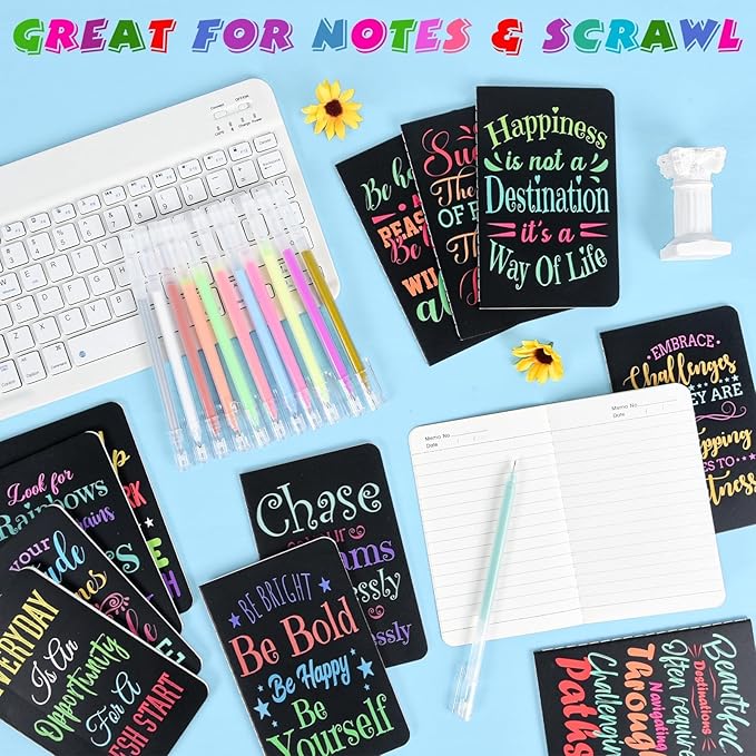 48 Pcs Mini Inspirational Notebooks Bulk with 48 Pcs Colorful Pens, Small Pocket Journal Notepads Set, Motivational Bulk Gifts for Women Men Teacher Student Kids, Fun School Office Supplies,3.5"x5.5"