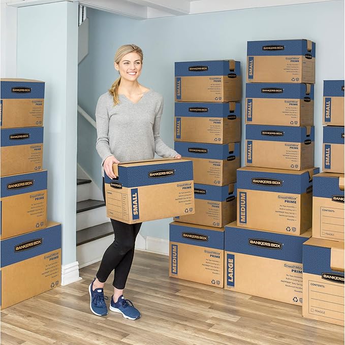 Bankers Box Small Prime Moving Box 15 Pack, Reinforced Handles, Tape-Free Assembly, Attached Lid, 16-in x 12-in x 12-in (0062711)